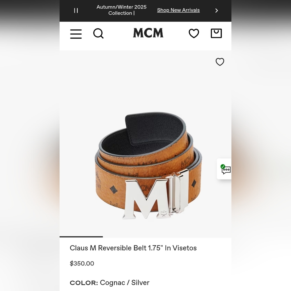 MCM (Unisex) Claus Monogram Reversible Logo Belt Black/ Cognac Brown - Picture 11 of 11